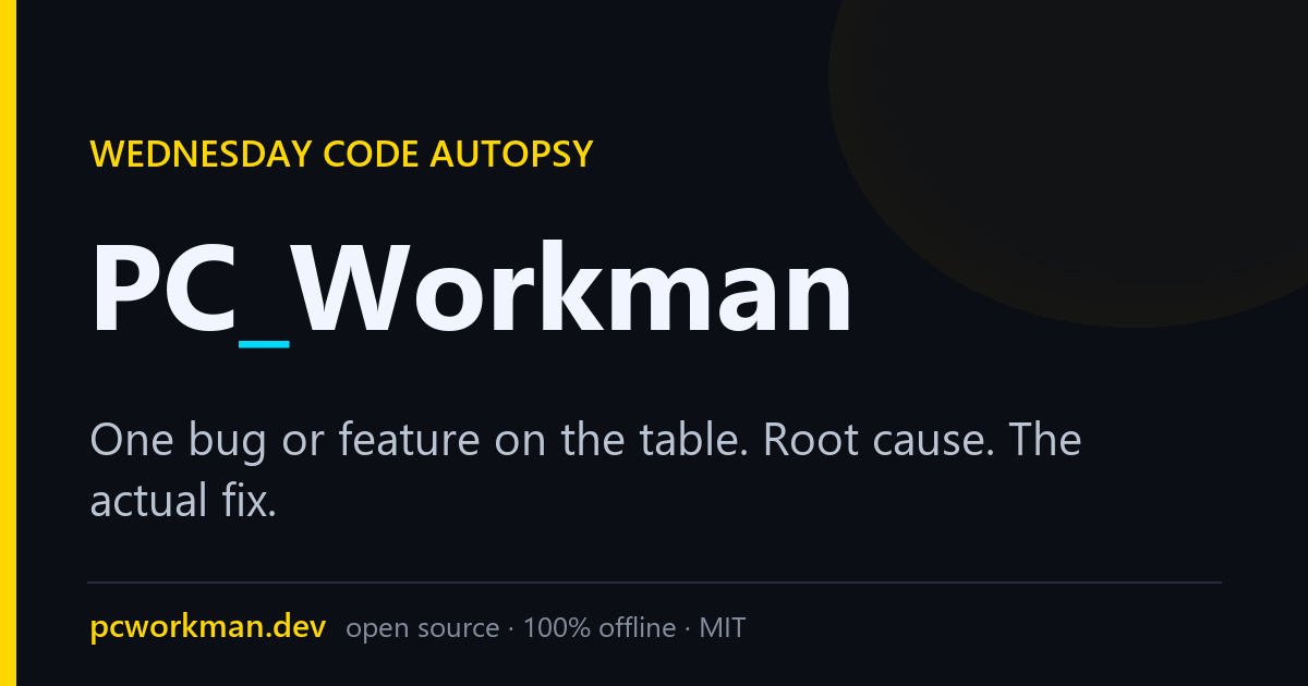 Wednesday Code Autopsy | PC Workman build-in-public series