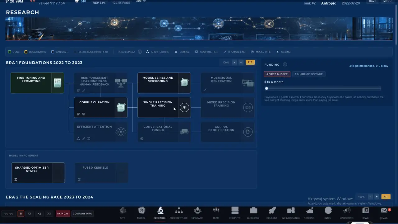 Scaling Laws research board with era one nodes and their prerequisites